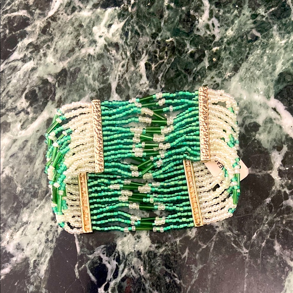 Chic Beaded Clutch with Green and White Accents